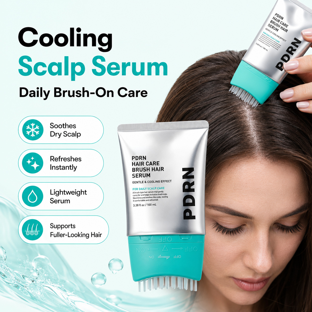 Root Stimulator Liquid - PDRN配合の頭皮修復美容液。髪の根元を強化し、櫛の歯と液体の浸透を促進。頭皮に潤いを与え、爽快な頭皮ケアを実現。素早く浸透する。
